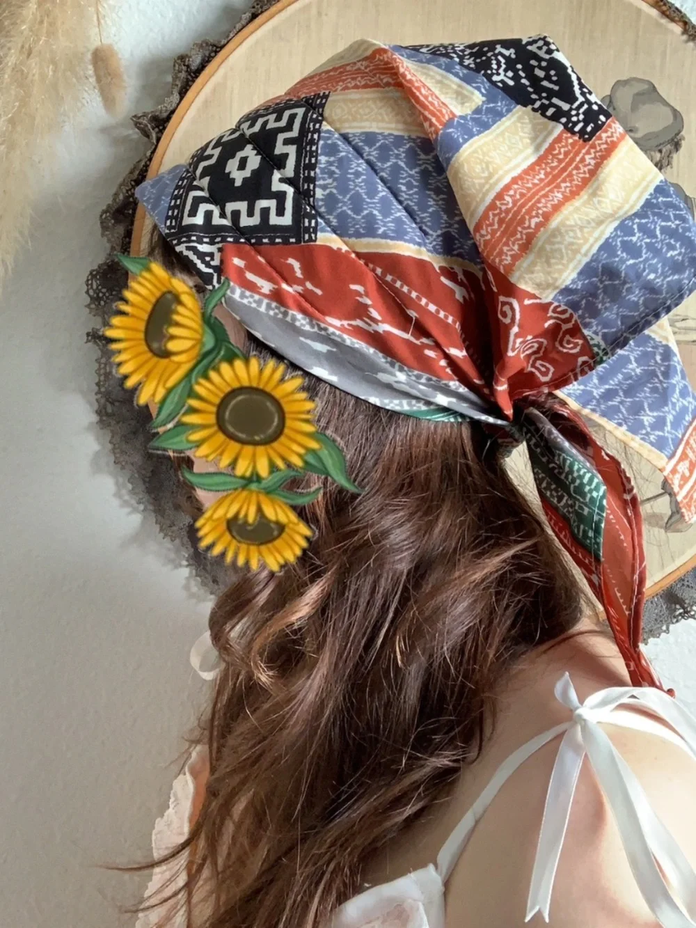Vintage 70s Southwest Earth Tone Bandana Vibe quilted headkerchief headscarf